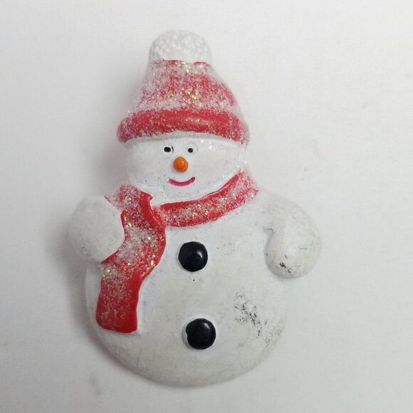 Vintage Snowman in Red Hat and Scarf, Frosty Winter Snow Holiday Estate - Picture 6 of 6
